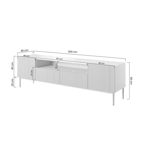 Szafka RTV Nicole 200 cm z wnęką i szufladami - czarny mat / czarne nóżki
